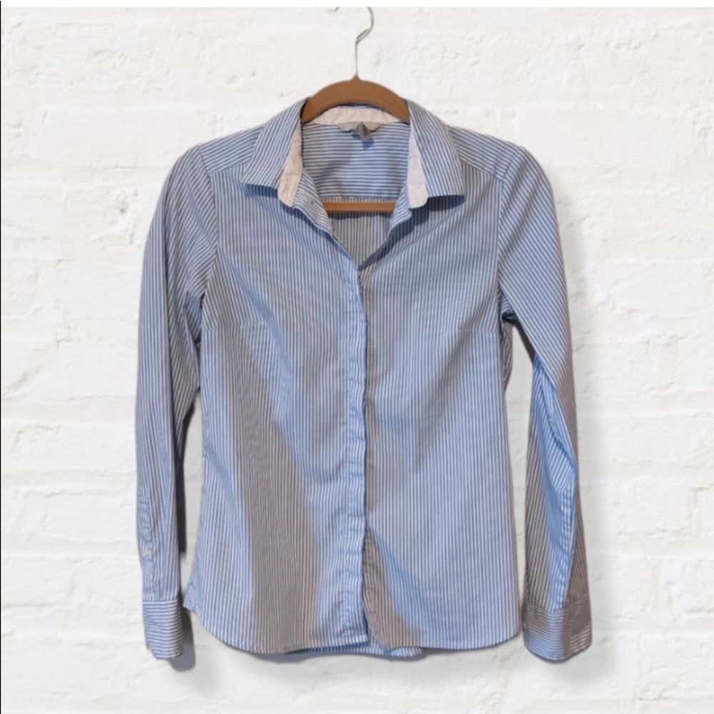 Light Blue and White Striped Button up Blouse | Size 6